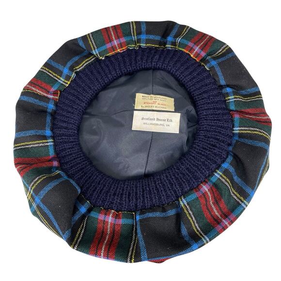 VTG Ingles Buchan Wool Scottish Stewart Black Tartan Plaid Tam O'Shanter Hat Cap - Picture 2 of 4